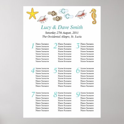 Beach Wedding Table Seating Plan Posters by honey moon