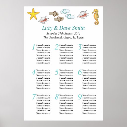Beach Wedding Table Seating Plan Posters