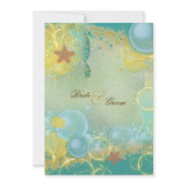 Beach wedding theme turtles starfish personalized invites
