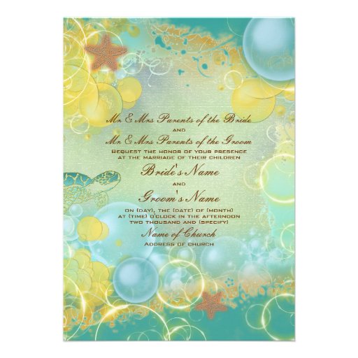 Beach wedding theme turtles starfish personalized invites