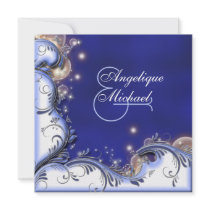 Beach wedding tropical coastal ivory blue custom announcement
