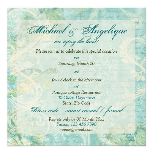 Beach wedding turtle swirl engagement custom invitation