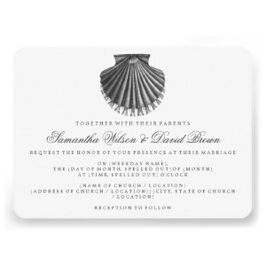 Beach Wedding Vintage Scallop Shell Black Custom Invites