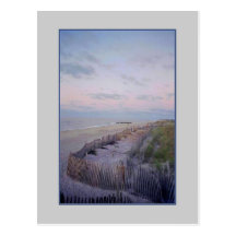 'Beach with Fence and Dunes at Dawn' Postcard