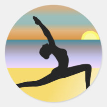 Beach Yoga Woman Posing Silhouette Round Stickers