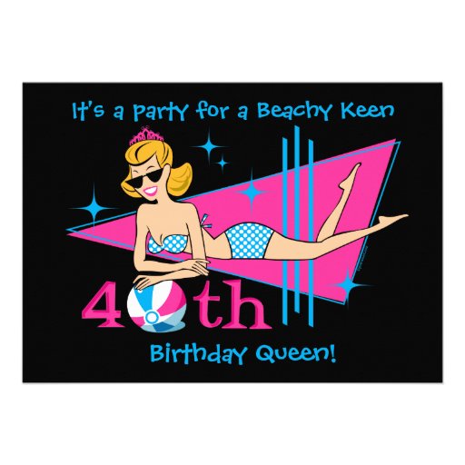 Beachy Keen 40th Birthday Custom Invitations