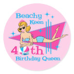 Beachy Keen 40th Birthday Round Stickers