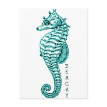 BEACHY SEAHORSE PRINT IN TEAL POST CARD
