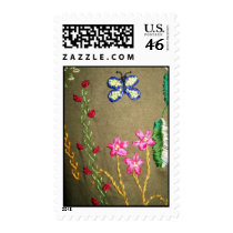 Beaded Butterfly and Ribbon Roses Embroidery Postage Stamp
