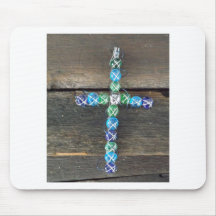 Beaded cross on wood mousepads