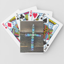 Beaded cross on wood poker cards