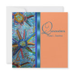 Beaded Turquoise Blue Orange Quinceanera Custom Invite