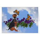 Beagle Butterflies Pansies Blank Note Card