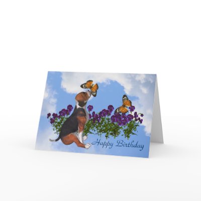 Beagle Butterflies Pansies Cute Birthday Card by SmilinEyesTreasures