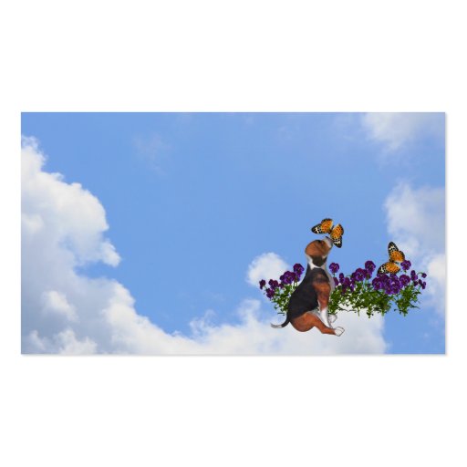 Beagle Butterflies Pansies Cute Business Card (back side)