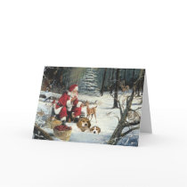 Beagle Christmas Card Santa Woods