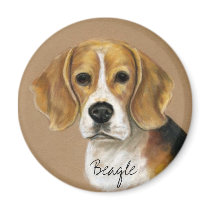 "Beagle" Dog Art Round Magnet by CharlottesWebArt "Beagle" Dog Art Round Magnet