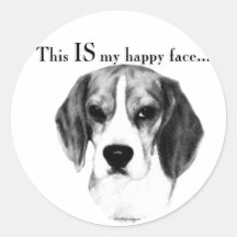 Beagle Happy Face Round Stickers