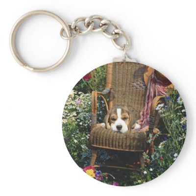 Beagle In Garden Chair Keychain by normagolden
