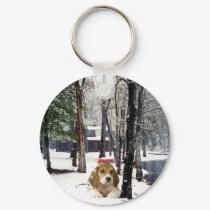 Beagle In The Snow Keychain by normagolden Beagle In The Snow Keychain