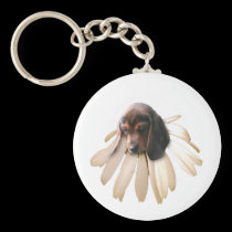 Beagle Keychain (White Flower)