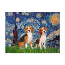 Beagle Pair - Starry Night Post Card