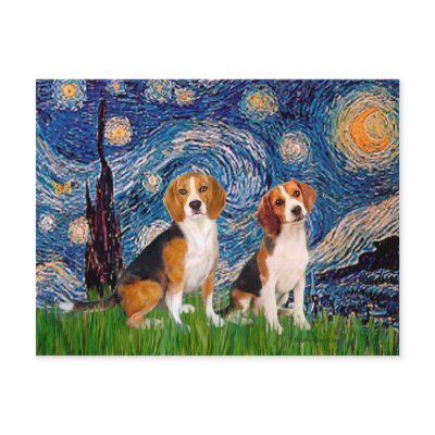 Beagle Pair - Starry Night Post Card by masterpiecedogs