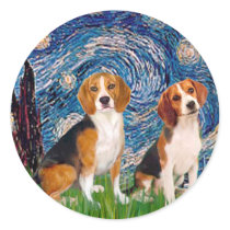 Beagle Pair - Starry Night Round Stickers