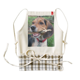 Beagle Pup Enjoying Chewing On a Stick Zazzle HEART Apron