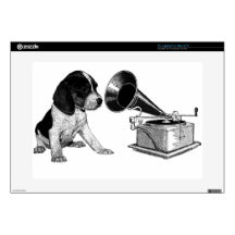 Beagle Pup with Gramophone 15" Laptop Decal