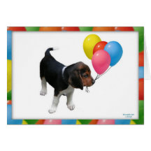 Beagle Puppy and Balloons Birthday Card
