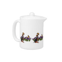 Beagle Puppy Butterflies Flowers Teapots