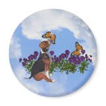 Beagle Puppy Butterflies Pansies Magnet