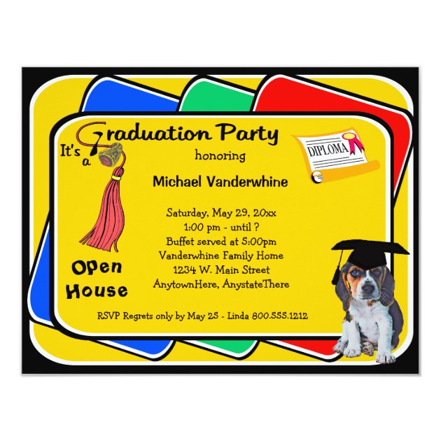 Beagle Puppy Red Graduation Growler Party Invite