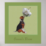 Beagle Puppy Rose Kids Room Personalized Poster