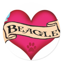 Beagle Tattoo Heart Round Sticker