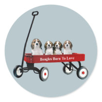 Beagles In Wagon Sticker