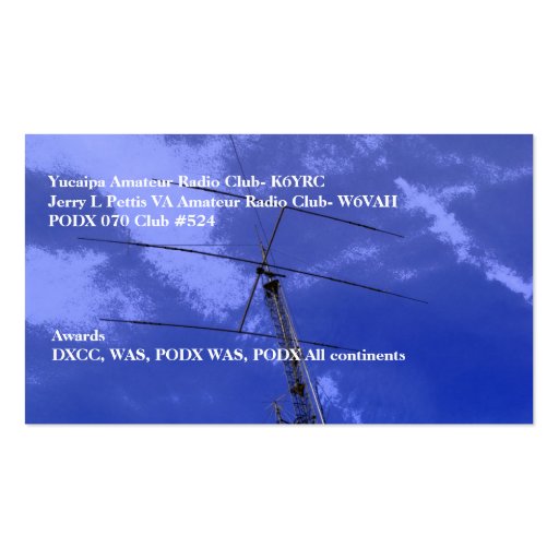 Beam and Tower Amateur Radio Call Sign Business Card Templates (back side)