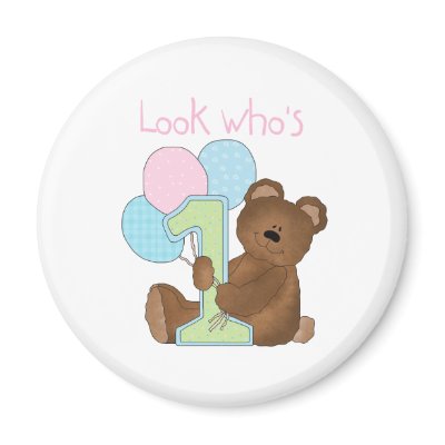 Bear 1st Birthday Pink Fridge Magnet by kids_birthdays