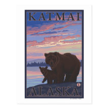 Bear and Cub - Katmai, Alaska Post Card