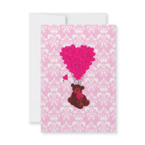 Bear and heart balloons personalized invitations