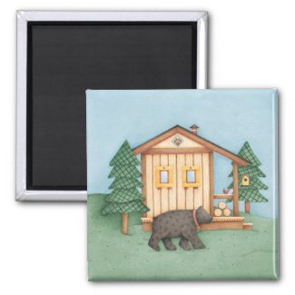 Bear at Cabin 2 Inch Square Magnet