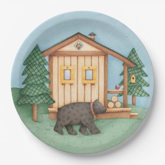 Bear at Cabin 9 Inch Paper Plate