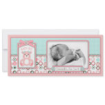 Bear Bear Tall Announcement Card Pink