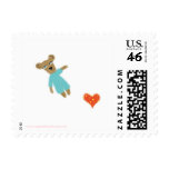 Bear blue heart yellow polka dots Postage