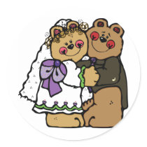Bear Bride and Bear Groom Round Sticker