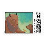 Bear buffalo bird attourney - unique original art postage stamps