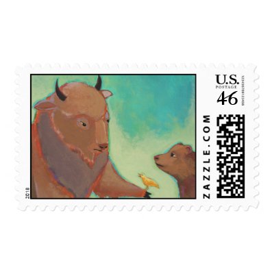 Bear buffalo bird attourney - unique original art postage stamps by SimpleTerms