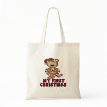 Bear & Candy Cane Baby's First Christmas Tote Bags