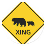 Bear Crossing Highway Sign Round Sticker
